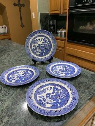 Churchill England Blue Willow Dinner Plates Set Of 4