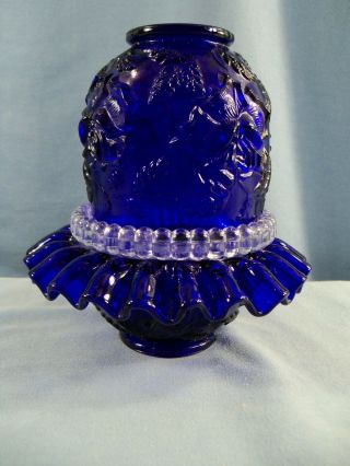 Fenton For L.  G Wright Cobalt Blue Glass Wild Rose 3 Three Piece Fairy Lamp