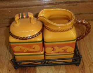 Home And Garden Party Stoneware Tuscan Home Cream And Sugar Set W/ Stand 5 Piece