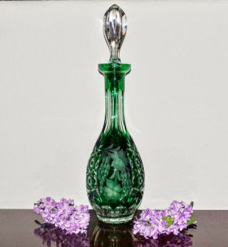 13 " Nachtmann Cut - To - Clear Emerald Green Crystal Decanter Traube Pattern