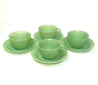 Fire King Jadeite Alice Floral Tea Cup And Saucer Set Of 4