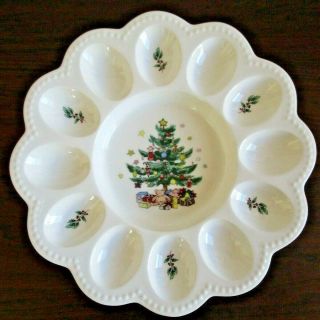 Nikko Happy Holidays Deviled Egg Plate Server 9 3/4 " Christmas Tree Gifts