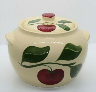 Vintage Watt Pottery Bean Pot,  Three Leaf Apple With Decorative Lid,  76