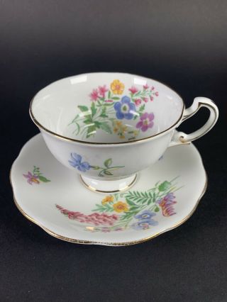 Vintage Royal Standard Country Lane Footed Tea Cup And Saucer Set Floral Pattern