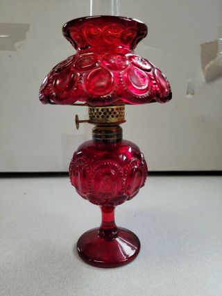 Lg Wright Le Smith Moon And Star Glass Ruby Red Miniature Oil Lamp Cond