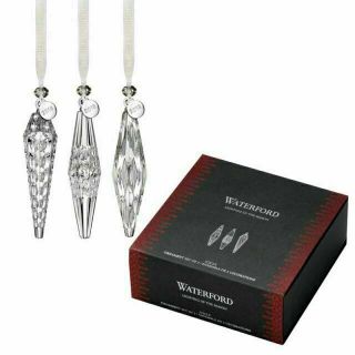 Waterford 2018 Set Of 3 Icicle Crystal Christmas Tree Ornaments 40031796
