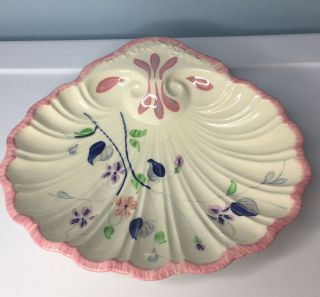 BLUE RIDGE Southern Potteries 9” Shell Plate Trinket Candy Dish Hand Painted 2