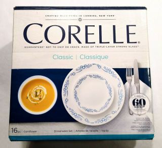 16 - Pc Corelle Cornflower Blue Dinnerware Set Open Box