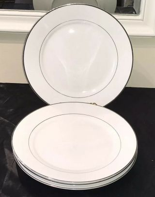 International Silver Fine China Isc3 Set Of 4 Dinner Plates White Plat Trim Vguc