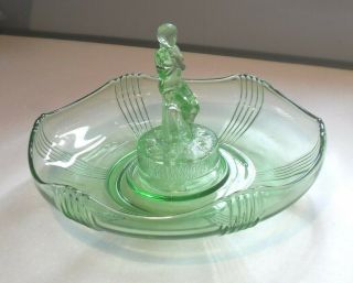 Art Deco 1930s Sowerby Green Glass Centrepiece Nude Seated Lady Flower Bowl Frog
