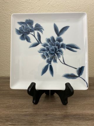 Apilco France Square Plate Floral 8 " Display Porcelain Serving Dish White Blue