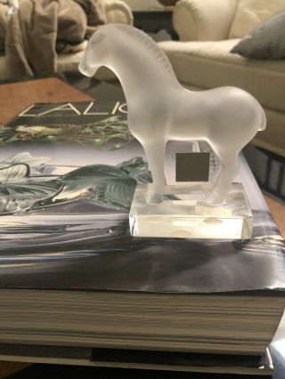 Lalique France Frosted Crystal Tang Horse Figure Sculpture Paperweight