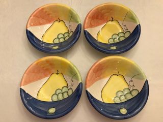Set Of 4 Hand Painted Bella Ceramica Fruit Pattern 8 3/4” Bowls,  Euc
