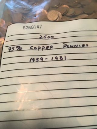 5000 95 copper cents pennies 1959 - 1981 2