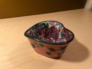 LESAL CERAMICS Heart - Shaped Hand Crafted Hand Painted Bowl Floral Rose Vines 3