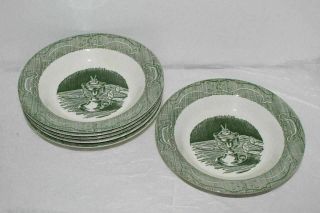 5 Vintage Green Royal China The Old Curiosity Shop 8 - 3/8 " Rimmed Soup Bowls