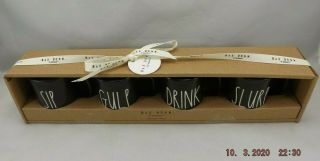 Rae Dunn By Magenta Set Of 4 Black Espresso Mugs Sip Gulp Drink Slurp