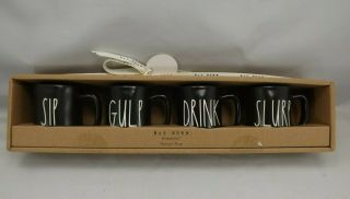 Rae Dunn by Magenta Set of 4 Black Espresso Mugs SIP GULP DRINK SLURP 3
