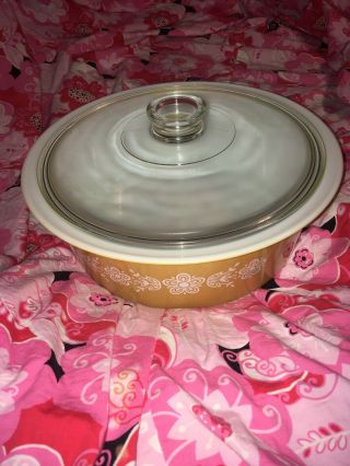 Pyrex 664 Large Big Bertha Butterfly Gold 4 QT Casserole with glass Lid 2