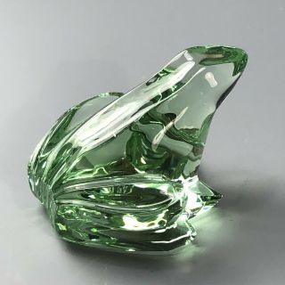 Signed Baccarat France Crystal Green Frog Art Glass Paperweight Figurine