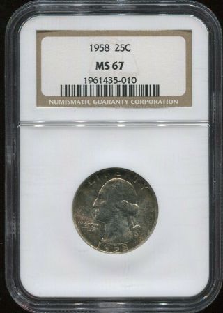 1958 P 25c Quarter Ngc Ms67 - Washington - Silver Coin - 25 Cents