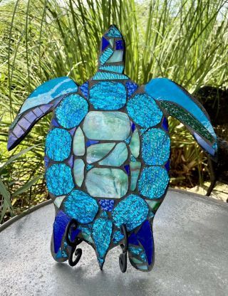 Sea Turtle Stained Glass Mosaic Wall Sculpture Ocean Boat Sailings