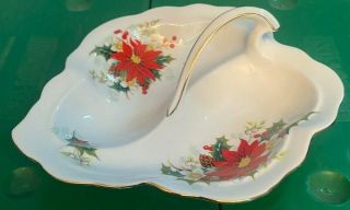 Vintage Royal Albert Yuletide Divided Dish W/handle Christmas Flowers