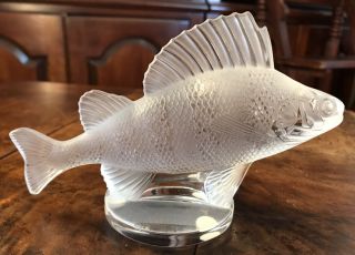 Signed Lalique France Perch Fish Car Mascot Paperweight