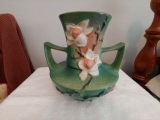 Roseville Pottery Magnolia Vase In Green Glaze,  Bottom Marked
