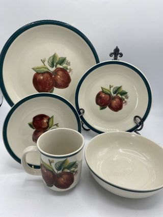 5 Piece Place Setting Apples Casuals By China Pearl 3 Plate Sizes,  Bowl,  Mug