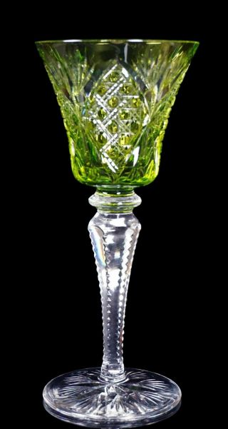 St Louis French Crystal Green Cut Bowl Clear Cut Stem - " Vologne " 8 " Tall Wine
