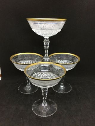 Set 4 Ebeling & Reuss Marquis Gold Champagne/sherbet Glasses Cut Etch Crystal