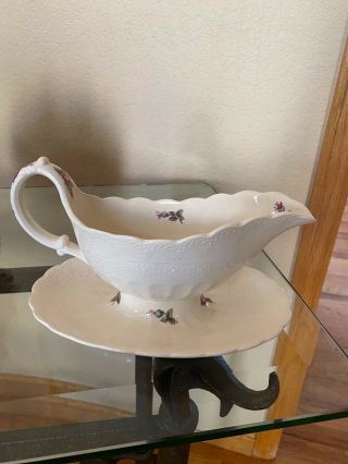Spode Spodes Jewel Billingsley Rose Gravy Boat With Attached Underplate