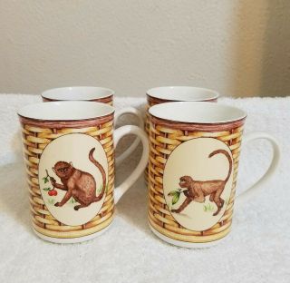 Monkey Coffee Cups American Atelier Set Of 4 Porcelain Mugs