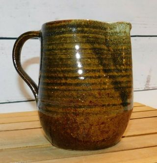 Vintage Pickenpaugh Pottery Handmade Clay Small Glazed Brown Pitcher Sledge