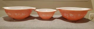 Set Of 3 Vintage Pyrex Pink Gooseberry Cinderella Bowls 442 444 (2)