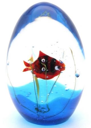 Captivating Elio Raffaeli Murano Red Striped Fish Aquarium Art Glass Paperweight