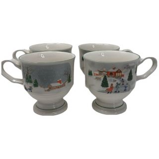 Vintage Sango Silent Night Set Of 4 Tea Coffee Christmas Mugs Cups