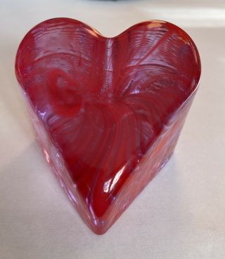 Discontinued Fire And Light Red Heart Swirled Glass Paper Weight 2007 Marked