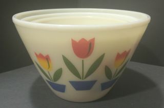 Vintage Fire King Tulip White Nesting Bowl Set/3 Mixing/serving Bowls