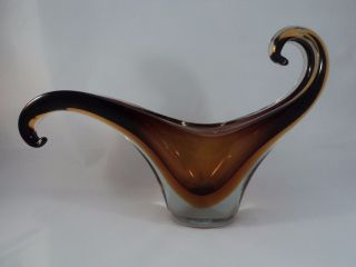 Vintage Murano Seguso Sommerso Cased Art Glass Purple Amber & Clear Vase Bowl