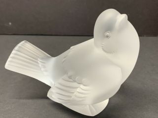 Vtg Lalique France Frosted Crystal Sparrow Moqueur Figurine Head Up Paperweight