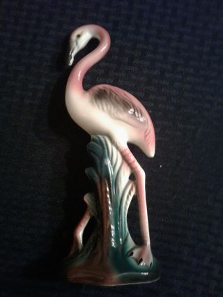 Vintage 10 " Tall Pink Flamingo Pottery Ceramic Statue Figurine