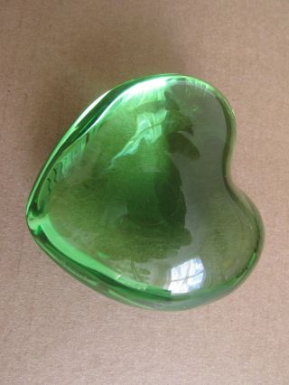 Vintage Baccarat France Crystal Puffed Heart Paperweight Green Signed