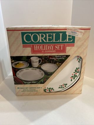 Corelle Holiday Set Corning Ware 16pc Set Service For 4 Winter Holly Christmas
