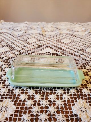 Vintage Fire King Jadeite Butter Dish With Clear Lid