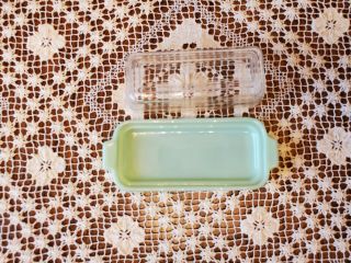 Vintage Fire King Jadeite Butter Dish With Clear Lid 3