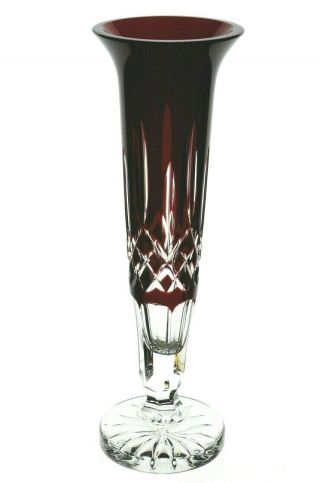 Waterford Crystal Lismore Ruby Red Cut To Clear Bud Vase 9 "