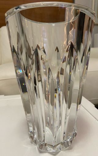 Large 10” Signed Baccarat France Crystal Clear Faceted Art Glass Vase