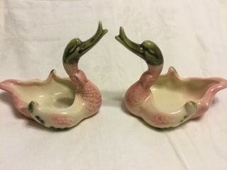 Vintage Hull Pottery Pink & Green Baby Swans,  Small Duck Or Goose